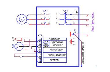 Схема управления насосом с использованием электроконтактного манометра (ЭКМ)